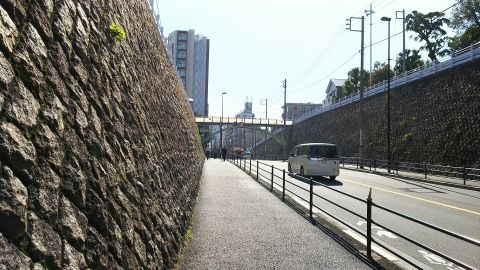 ずーっと歩道をまっすぐ歩いていきます。けっこう長い距離です。田端駅から動坂食堂までは、ゆっくり歩いて10分ぐらいです。