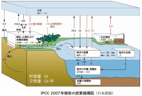 炭素循環図IPCC2007